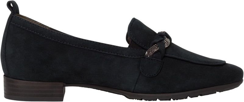 Tamaris Comfort Damen Loafer ohne Absatz aus Leder Business Slippers Comfort Fit 36 EU Weit Navy, 36