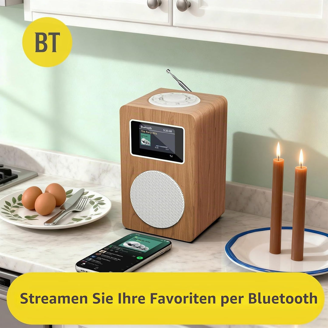 MangoKit MD4 DAB Radio mit Bluetooth,DAB Plus Digitalradio,UKW Radio,Küchenradios,Netz- und Batterie