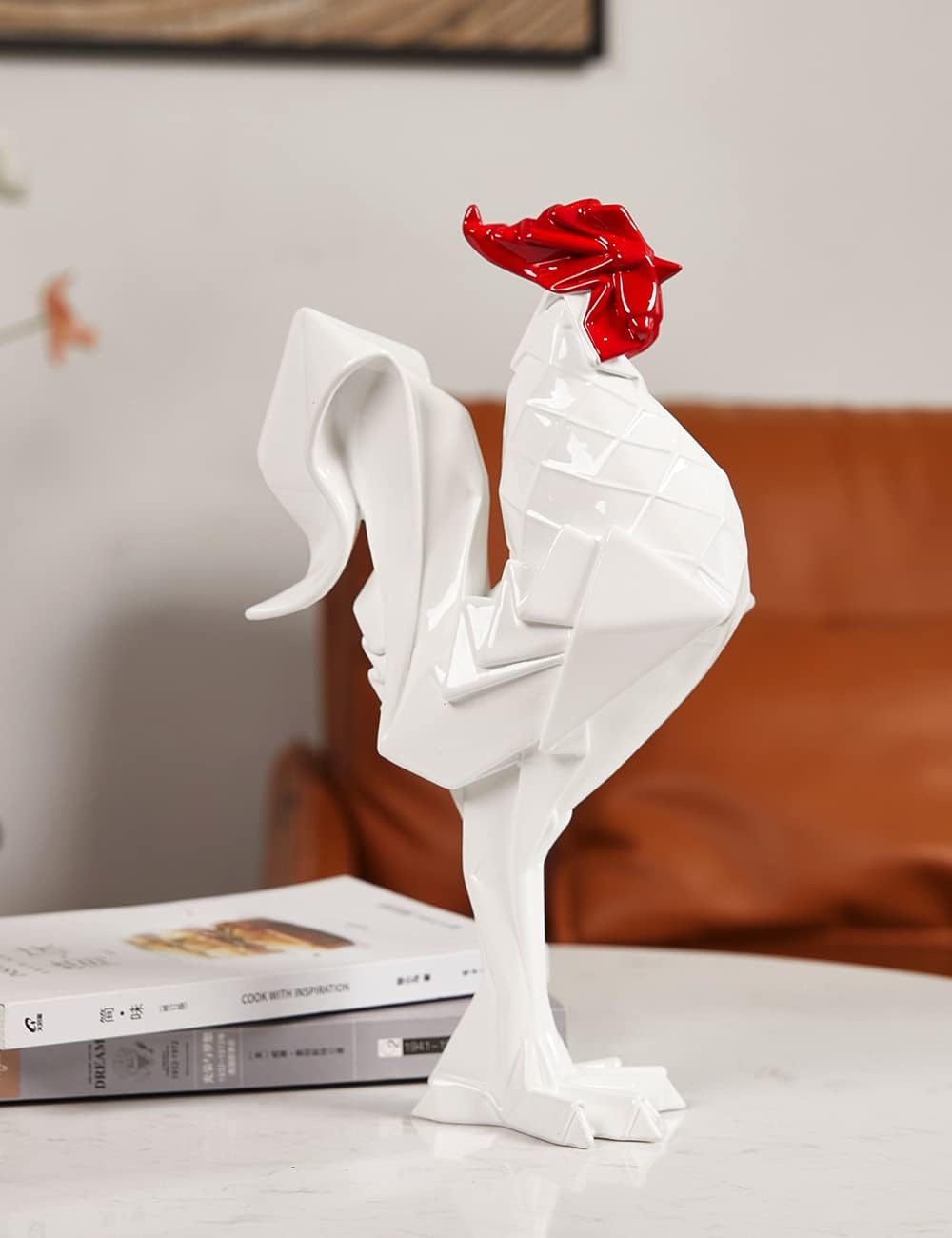 NENBOLEC Hahn Statue Skulpturen Modern Arts Dekor Tier Geschenk Figuren Polyresin Weiss 31cm