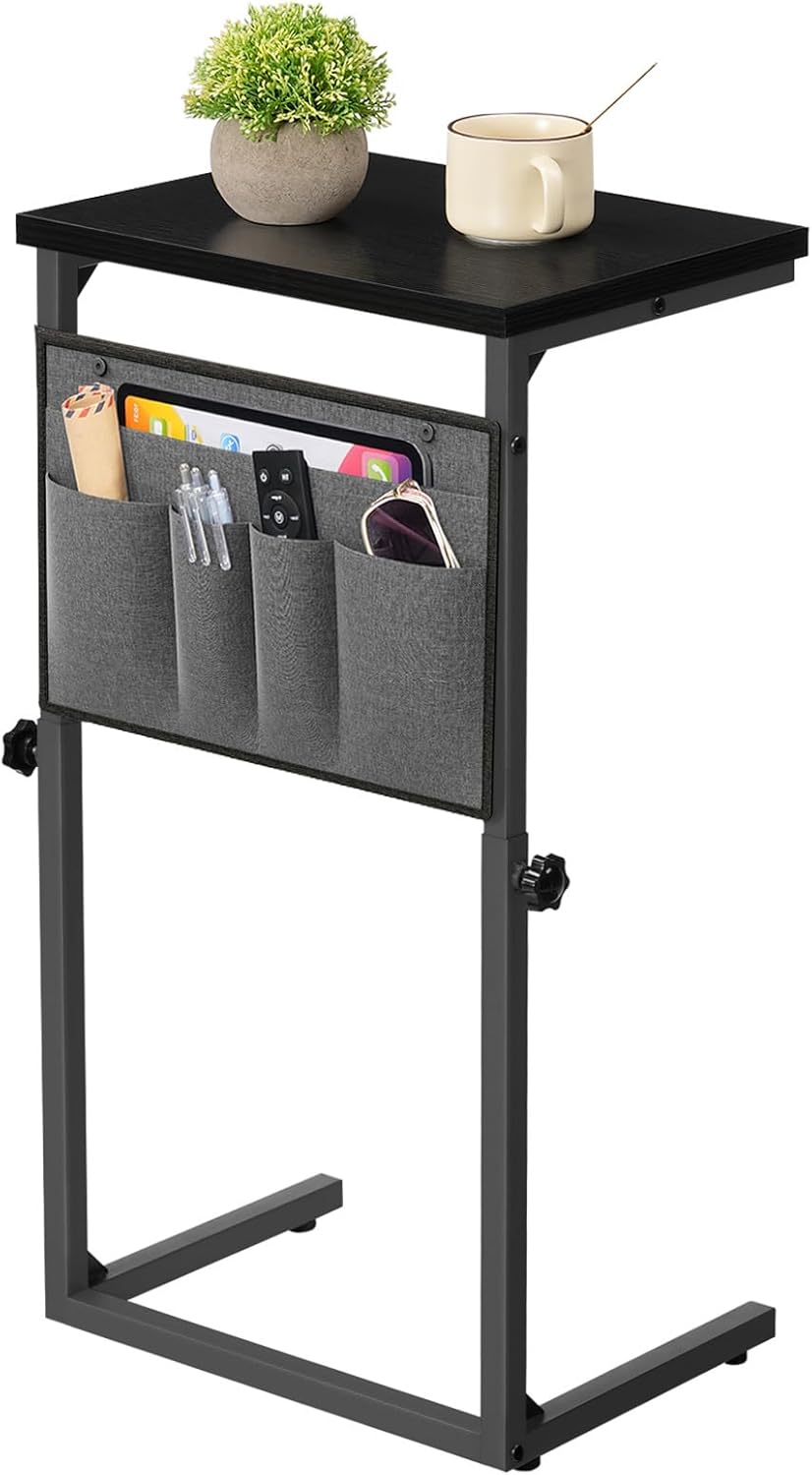 HOOBRO C-Form Beistelltisch, Höhenverstellbar 50–75 cm, Sofatisch, Couchtisch mit 5 Oxford-Stofftasc