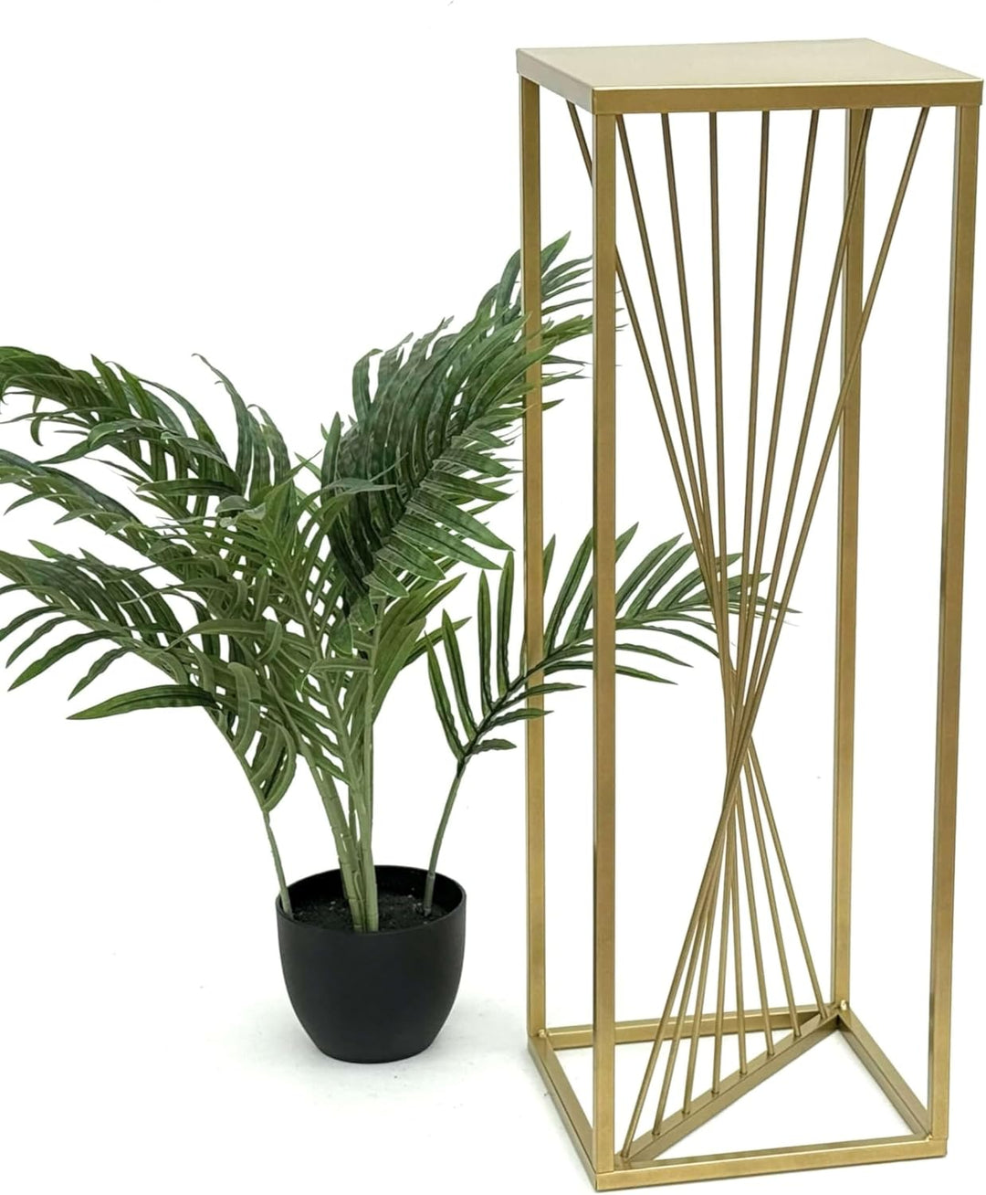 DanDiBo Blumenhocker Metall Gold Eckig 70 cm Blumenständer Beistelltisch 96565 Blumensäule Design Mo