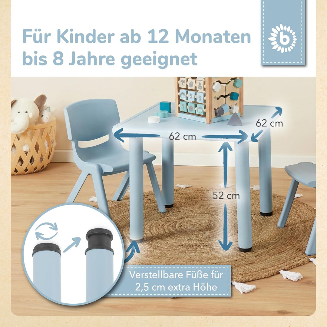 Bieco Kindertisch Gross Hazy Blue 62x 62x 52 cm | Kinder Tisch | Gartentisch Kunststoff | Gartenmöbe