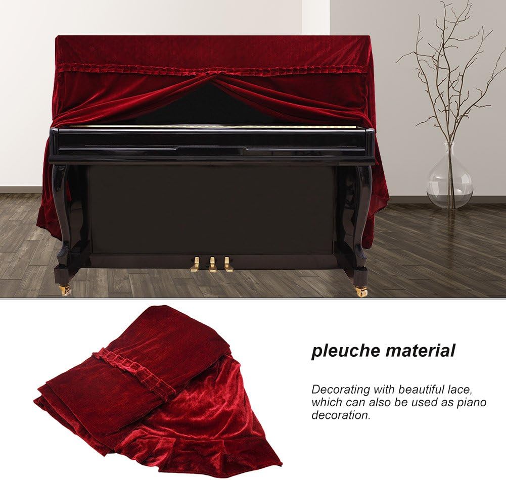 Dilwe Klavierdeckel, Colorfast Pleuche Piano Staubdicht Dekoriert Cover Rot, Rot