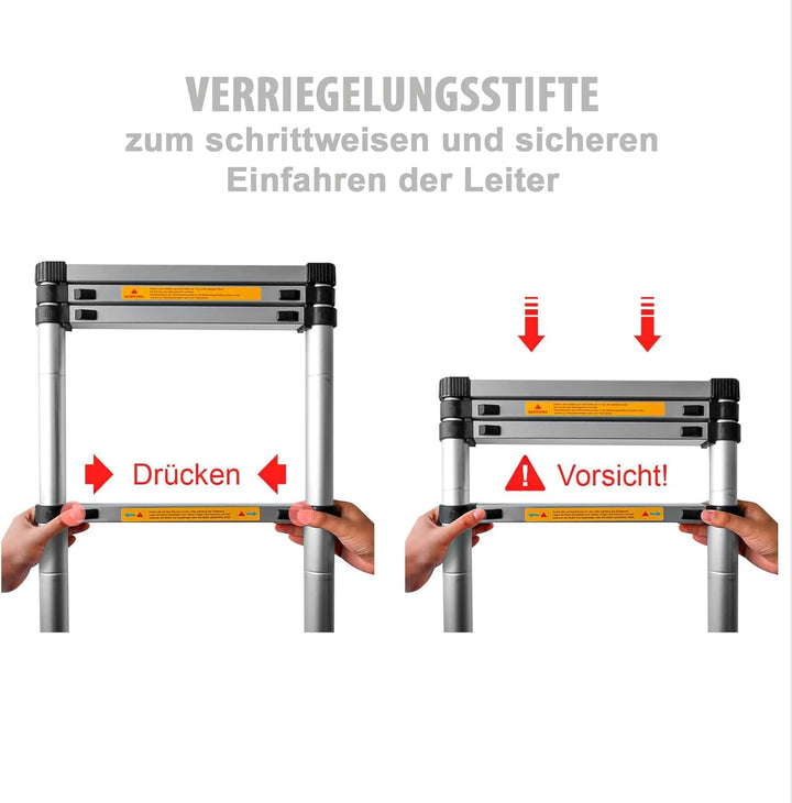 Eaxus® Teleskopleiter 3,8m - DIN EN 131 Aluminium Mehrzweckleiter Ausziehbar mit 13 Stufen, Silber 3