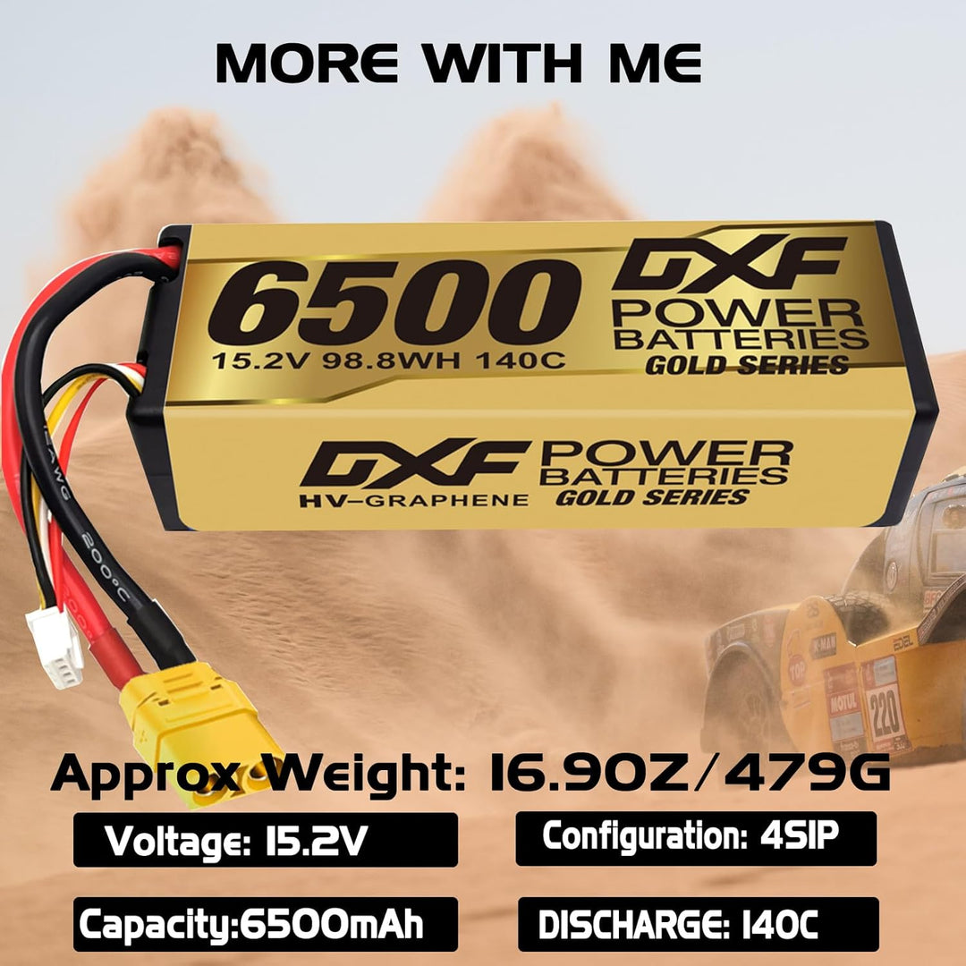 DXF Hochvol 4S 6500mAh 15.2V, 140C, Hardcase mit XT90 Spina per 1:8 Scala RC Auto, Multi-Rotor, RC E