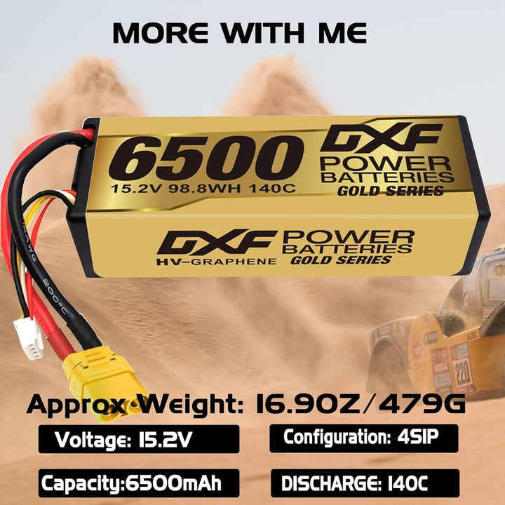 DXF Hochvol 4S 6500mAh 15.2V, 140C, Hardcase mit XT90 Spina per 1:8 Scala RC Auto, Multi-Rotor, RC E