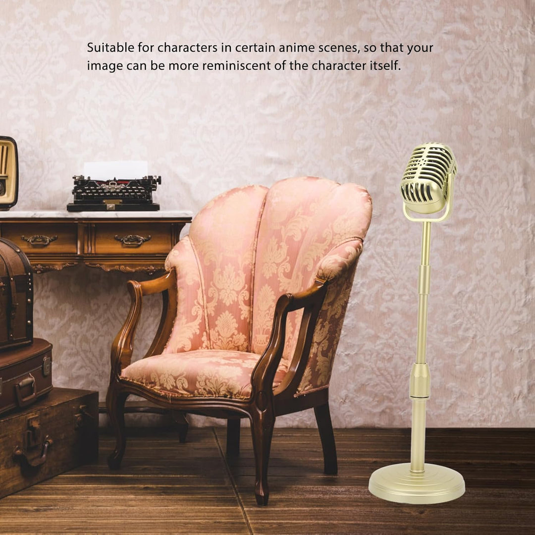 Fockety Fake Vintage Requisitenmikrofon mit Fuss, tragbar, ABS Retro Mic, klassischer Retro-Stil, an
