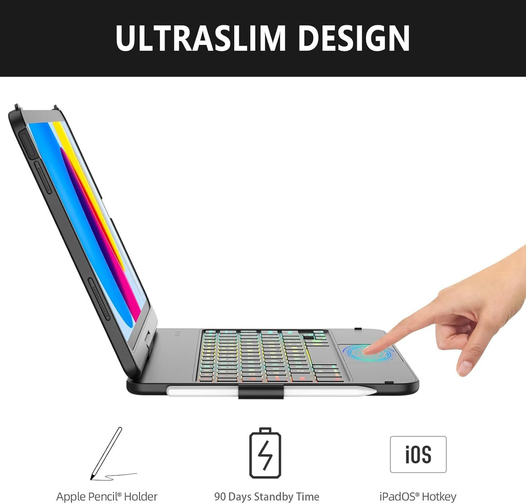 KARFUN Tastatur Hülle für iPad 10. Generation(10.9" 2022),360° drehbar iPad 10. Generation Hülle mit
