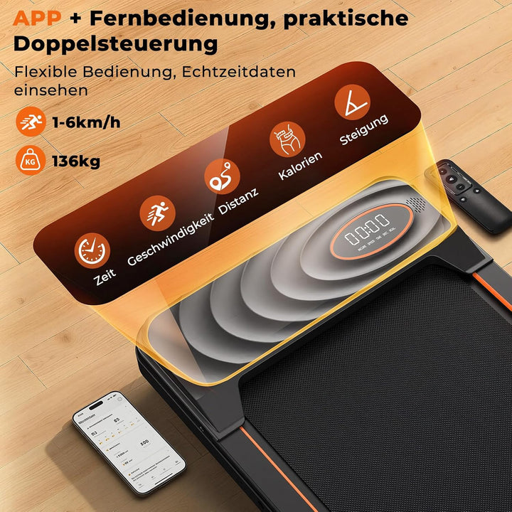 JAGJOG Walking Pad mit 16% Auto Steigung und Bluetooth Lautsprecher | 2,5PS Motor, APP und Fernbedie