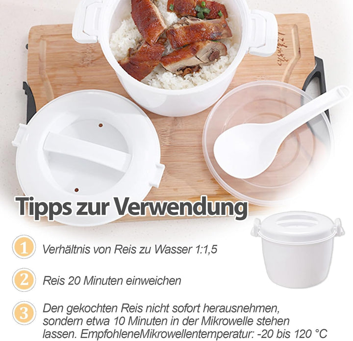 Reiskocher Mikrowelle, Tragbarer Mikrowellen Reiskocher, Mikrowellen Dampfgarer mit Reislöffel & Fil