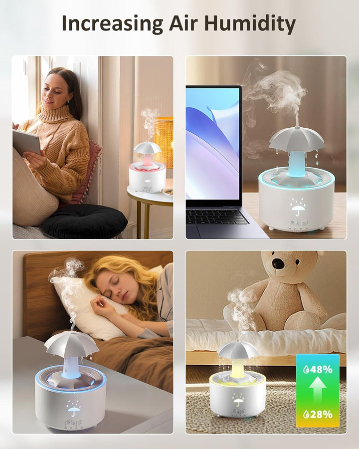 Luftbefeuchter Schlafzimmer 300ML, Aroma Diffuser Rotierender Regentropfen Humidifier Luft, 7-Farben