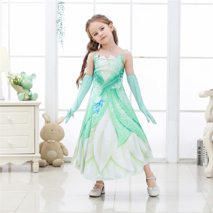 Lito Angels Prinzessin Tiana Kostüm Kleid Verkleidung mit Handschuhe für Mädchen Kinder, Grösse 3-14
