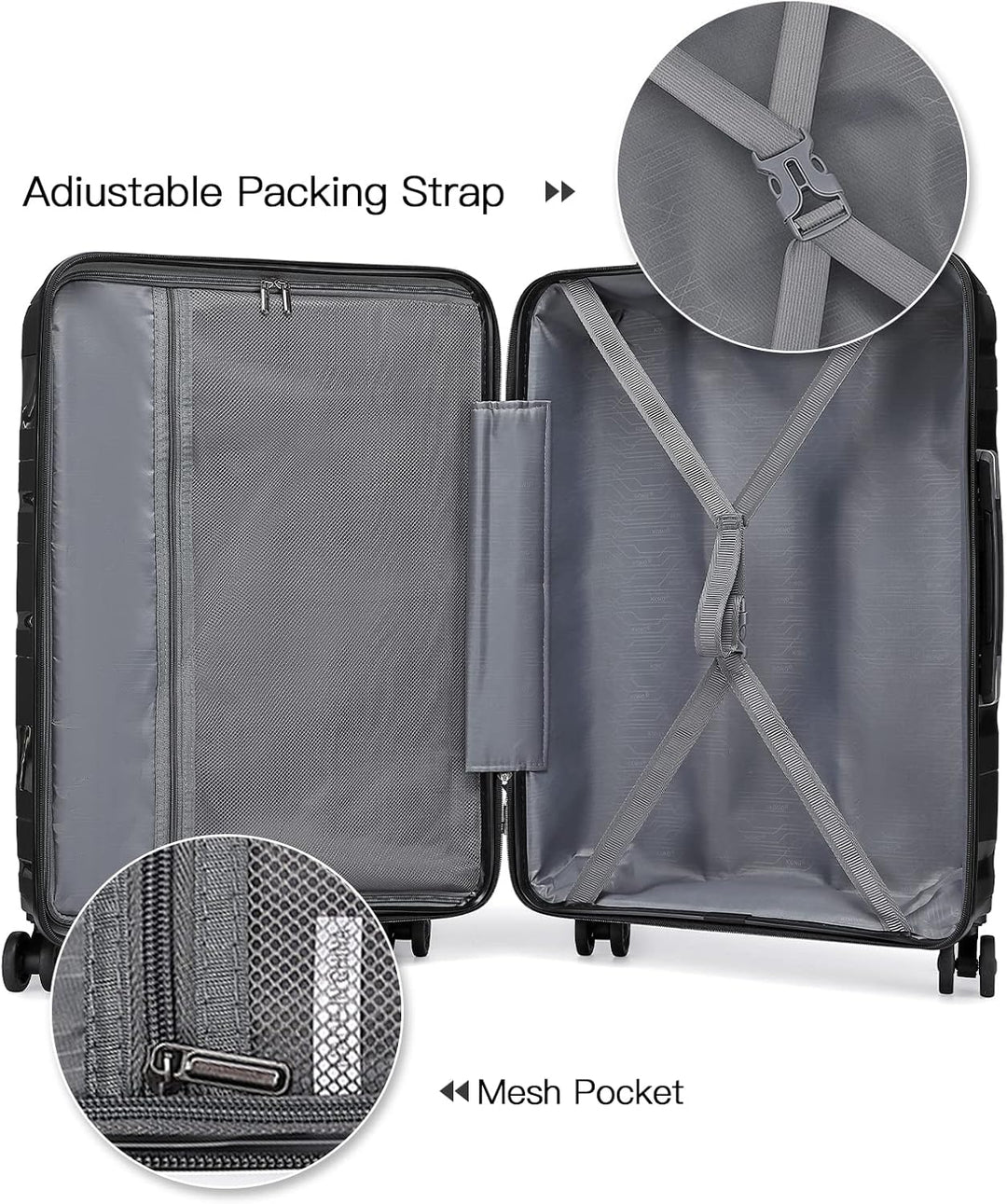 KONO Koffer Gross Leicht Hartschalenkoffer Trolley Reisekoffer mit 4 Rollen und TSA Schloss, 76x50x3
