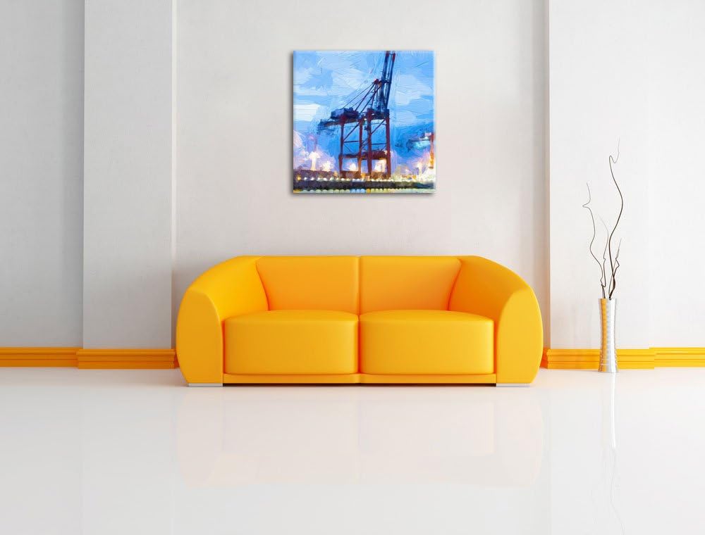 Pixxprint grosser Containerkran im Hafen, Format: 70x70 als Leinwandbild, 70x70