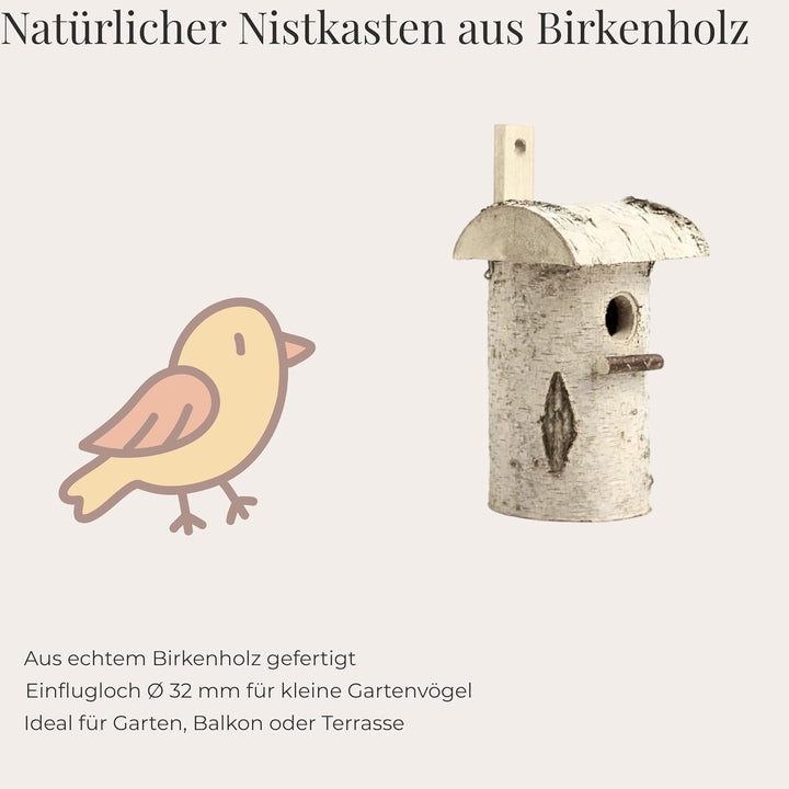Nistkasten aus Birkenholz als natürlicher Brutkasten für kleine Vogelarten mit Einflugloch Ø 32 mm u