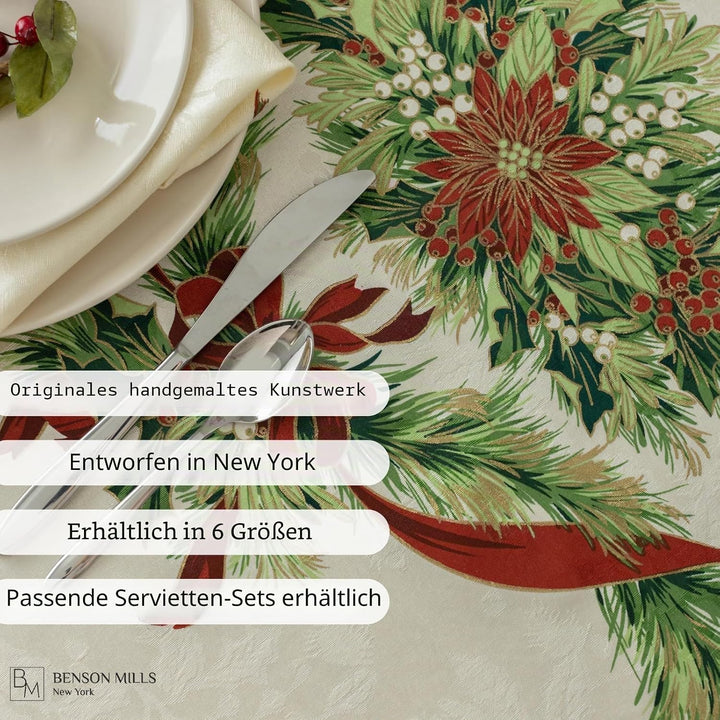 Benson Mills Tischdecke mit Weihnachtsbändern, Bedruckt, für Winter, Urlaub und Weihnachten (177,8 c
