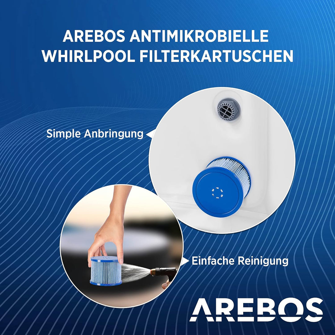 Arebos Poolfilter | 6X Filterkartuschen Spa Whirlpools | Antimikrobieller Filter | Blau