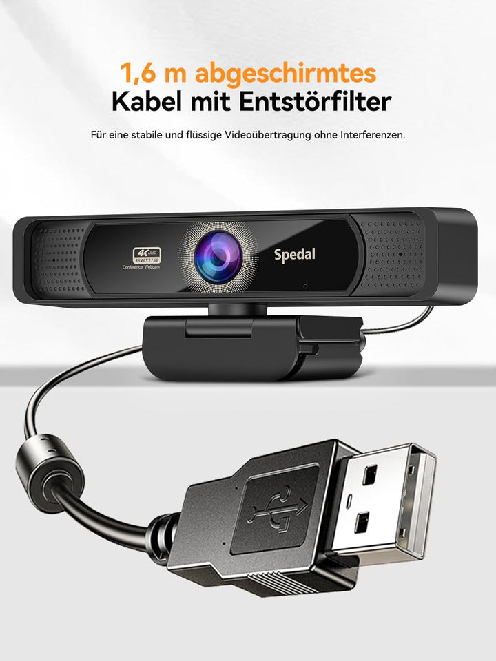 Spedal 4K Webcam with Microphone and Tripod, HD Web Camera with 120°Field of View and Remote Control