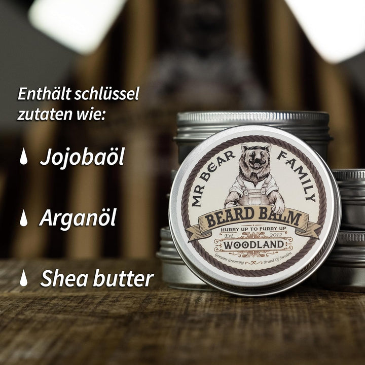 Mr Bear Family Bartbalsam Männer - Woodland - pflegender Bart Balsam - Bartwachs mit Shea Butter, Jo