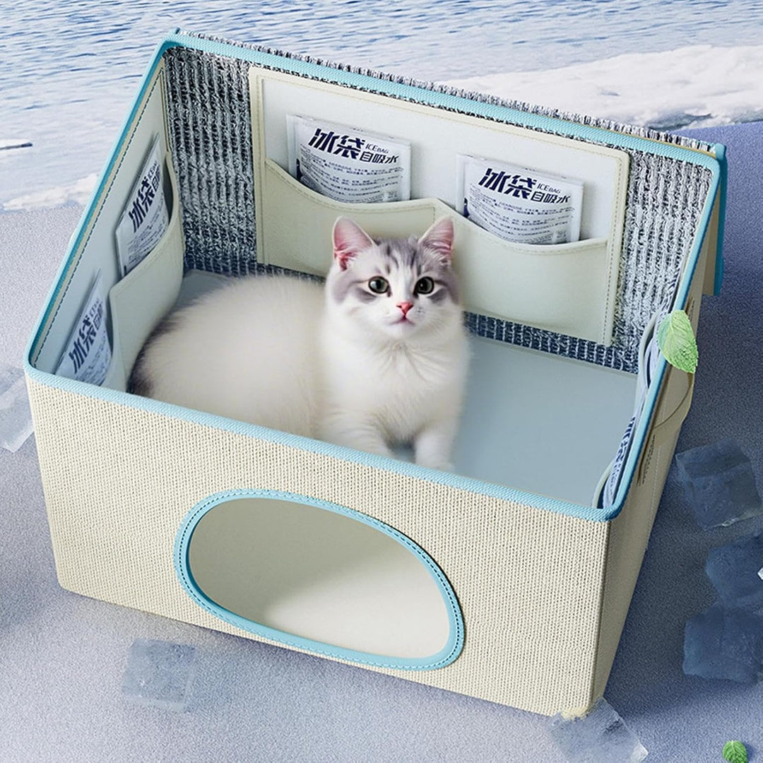 Faltbares Kühlhaus für Katzen &amp; Hunde – mit 6 wiederaufladbaren Kühlpads, Kühlhaus,atmungsaktives un