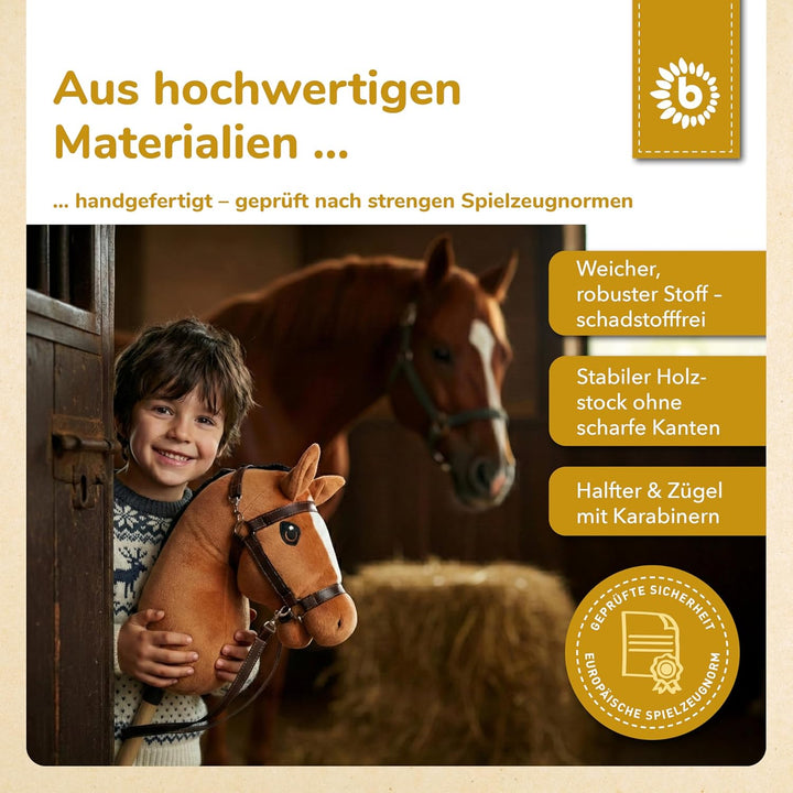 Bieco Hobby Horse Steckenpferd Fuchs - Grösse S, mit Trense | Abnehmbarer Stock & Schweif, für Sprin