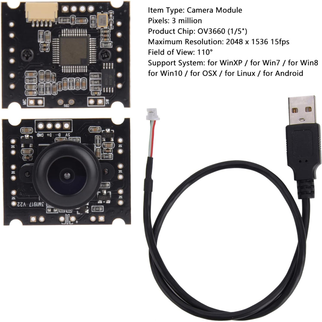 USB Kameramodul 110° Weitwinkel OV3660 USB2.0-Kamera Modul, Hoher Rahmen, 15fps, Webcam-Modul, Unter