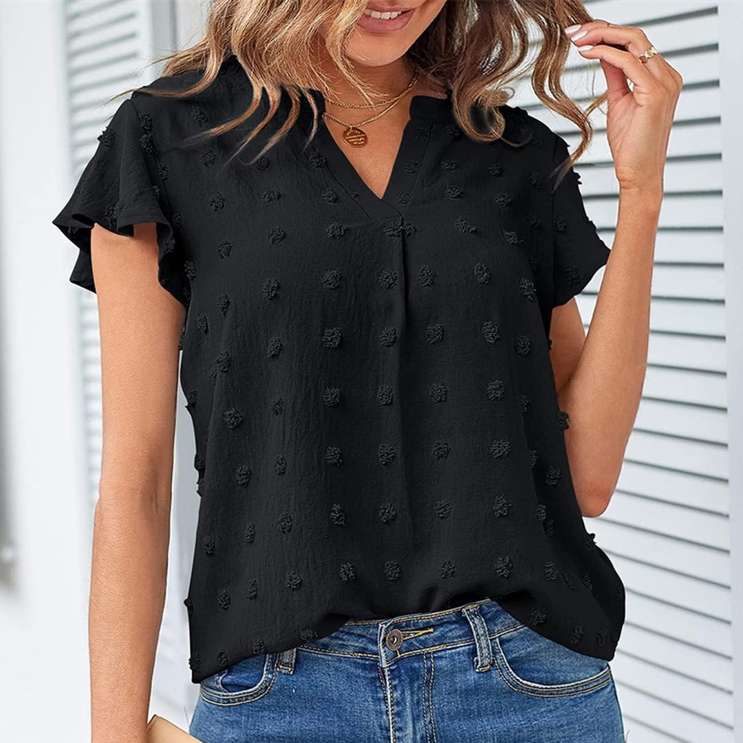 RPAEOY Damen Bluse Kurzarm Oberteile Tshirt V-Ausschnitte Plissiertes Schmetterlingshülse Hemd Somme