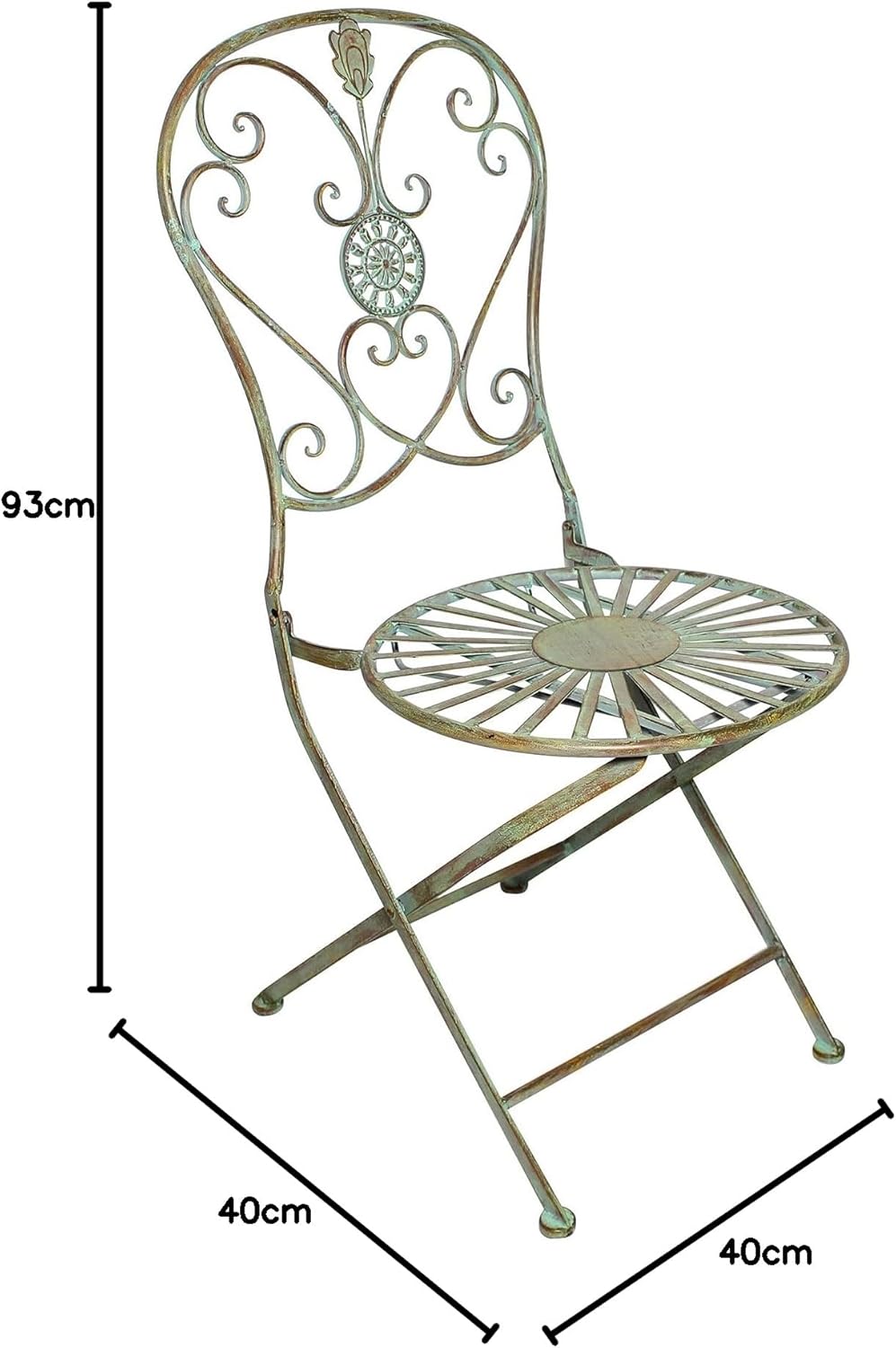 levandeo Gartenstuhl H93cm Metall Rustikal Grün Antik Klappstuhl Garten-Deko Rost Stuhl Terassenstuh