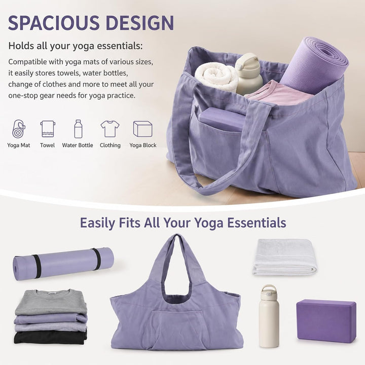 Yogatasche, Lila übergrosse Sporttasche, Wasserdicht Tragetasche für Yogamatten Canvas-Material Dame