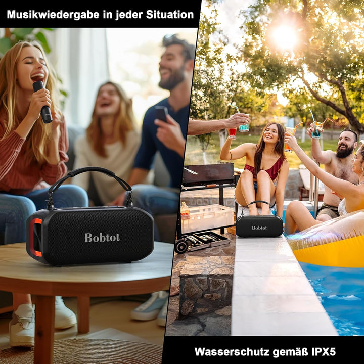 Bobtot Kleiner, tragbarer Lautsprecher Boxen für Erwachsene mit kabellosem Mikrofon, Bluetooth Lauts