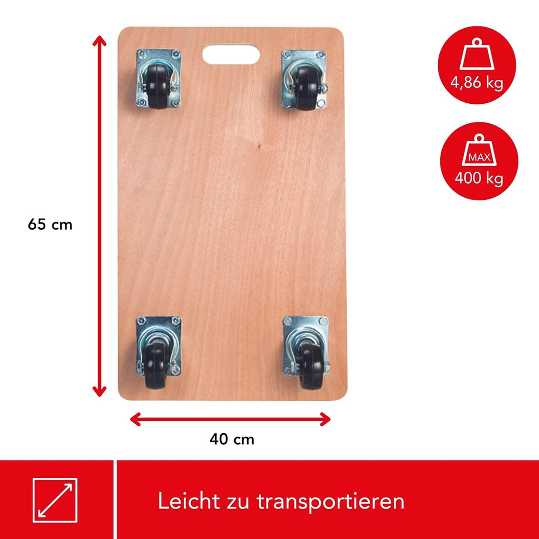 TOOLLAND - QT115 Transport-Roller, 400 kg Maximal Tragkraft, 65 cm Länge x 40 cm Breite 175683