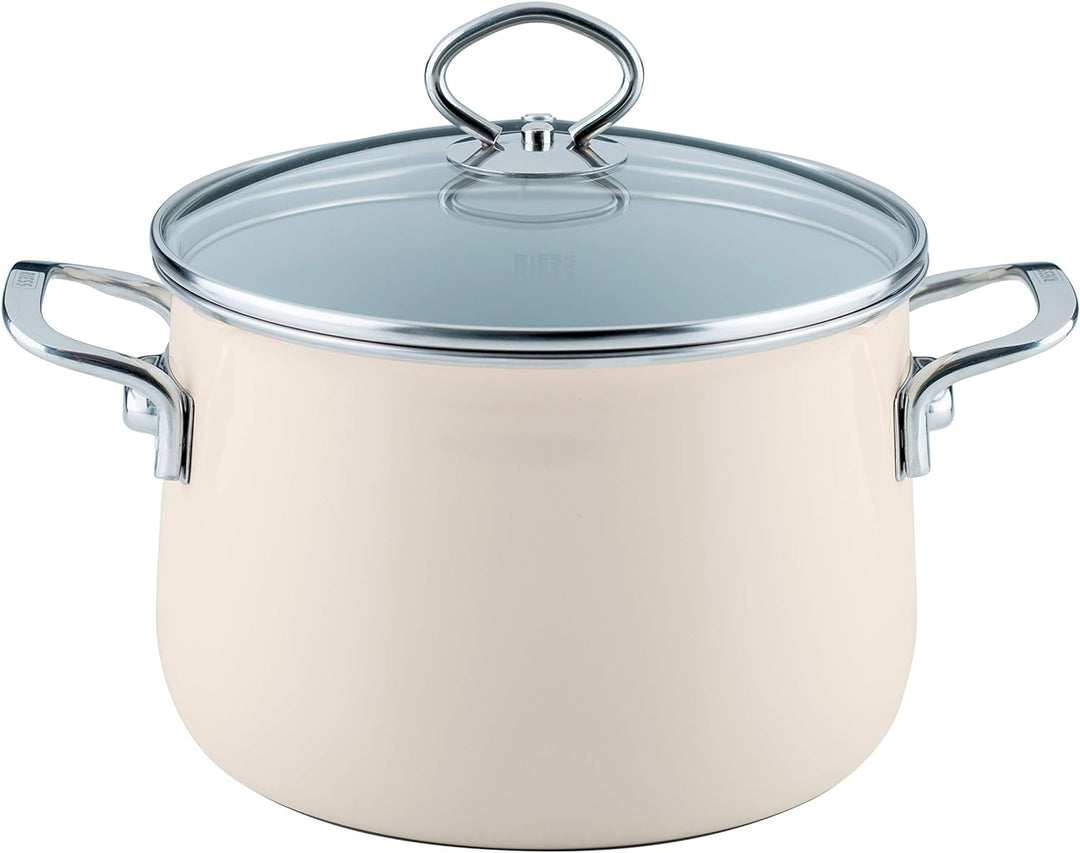 Riess, 0703-011, Fleischtopf mit Glasdeckel, NOUVELLE-AVORIO EXTRA STARK, Durchmessser 20 cm, Höhe 2