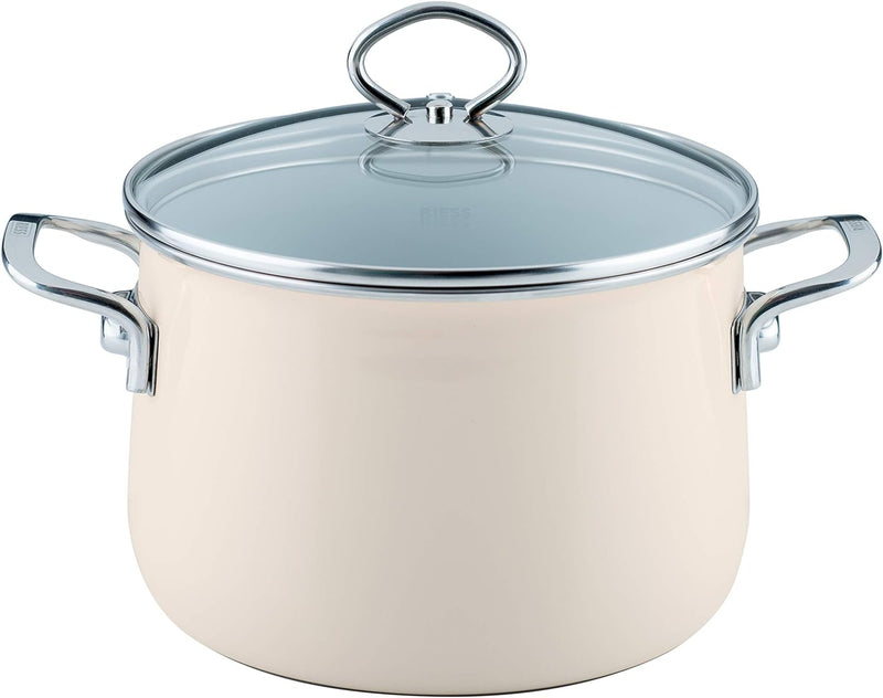 Riess, 0703-011, Fleischtopf mit Glasdeckel, NOUVELLE-AVORIO EXTRA STARK, Durchmessser 20 cm, Höhe 2