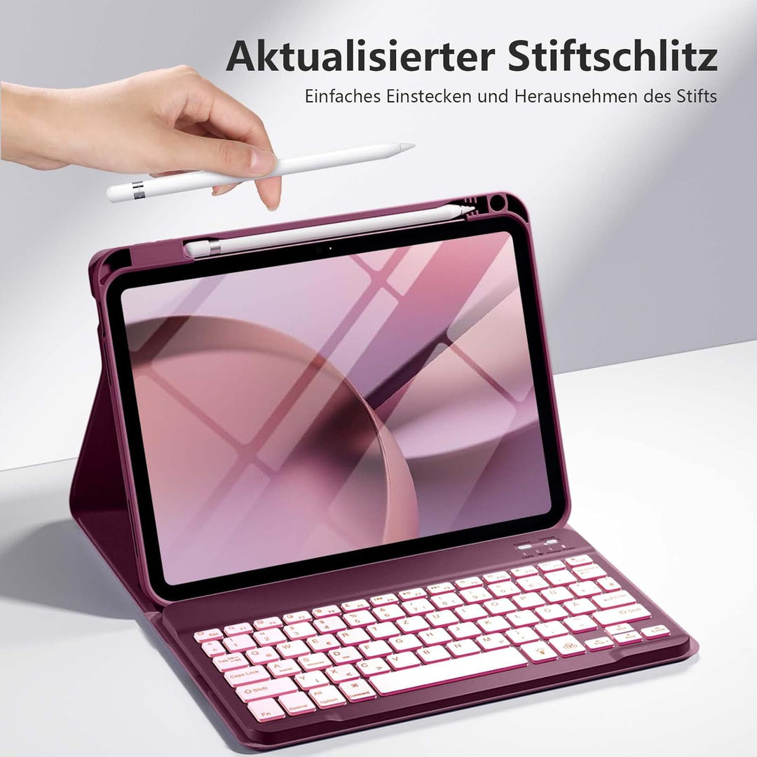 Hülle mit Tastatur für iPad 11 Generation A16/10 Generation (11/10.9 Zoll, 2025/2022), 7-farbige Bel