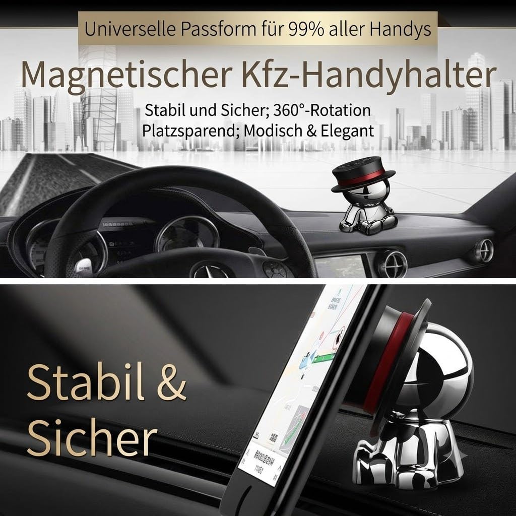 aokway Magnet Handyhalterung Auto – Lustige Mad Hatter Figur KFZ Handyhalter, 360° drehbar, Armature