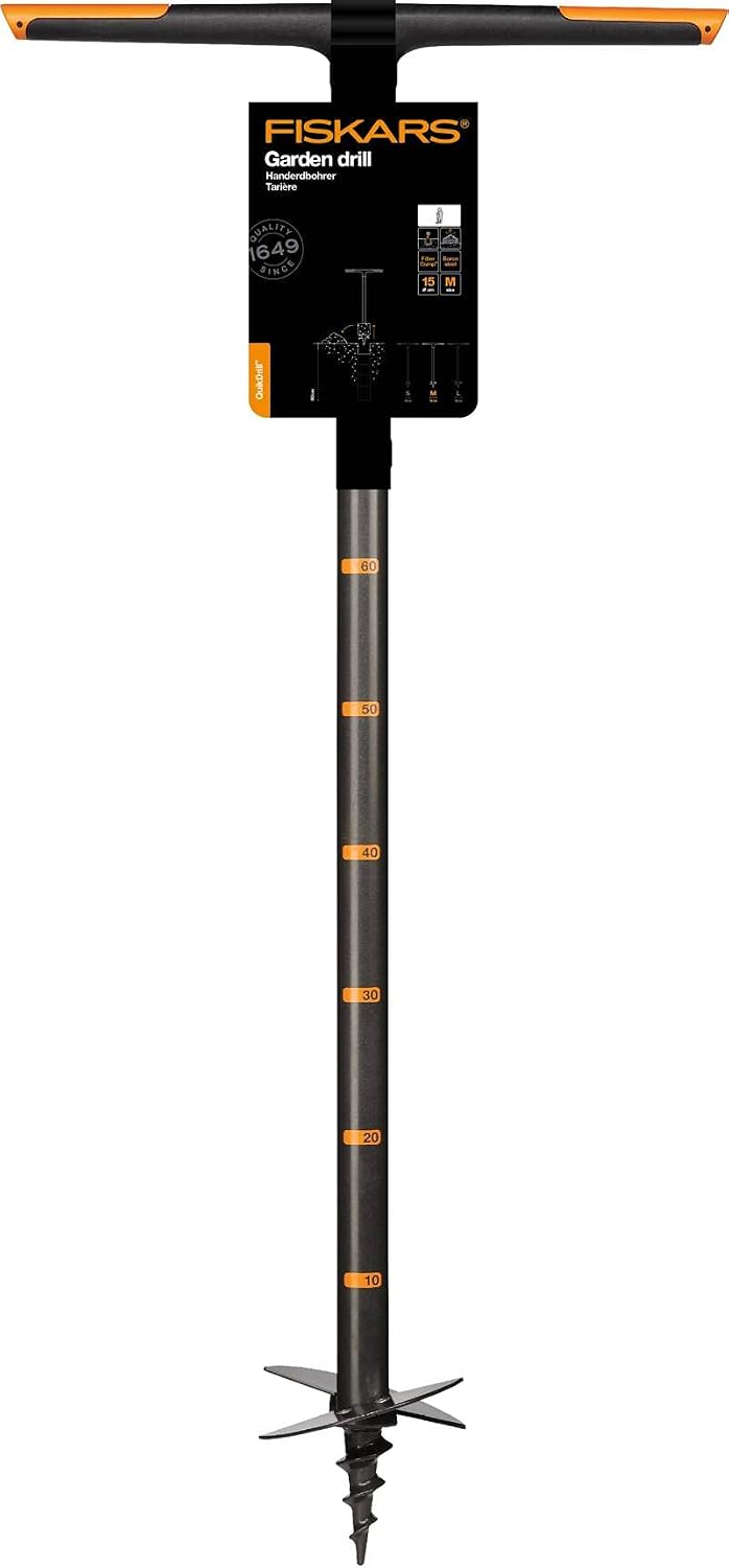 Fiskars Handerdbohrer, Für Löcher bis Ø 150 mm, Schwarz/Orange, QuikDrill, M, 1000638 Handerdbohrer