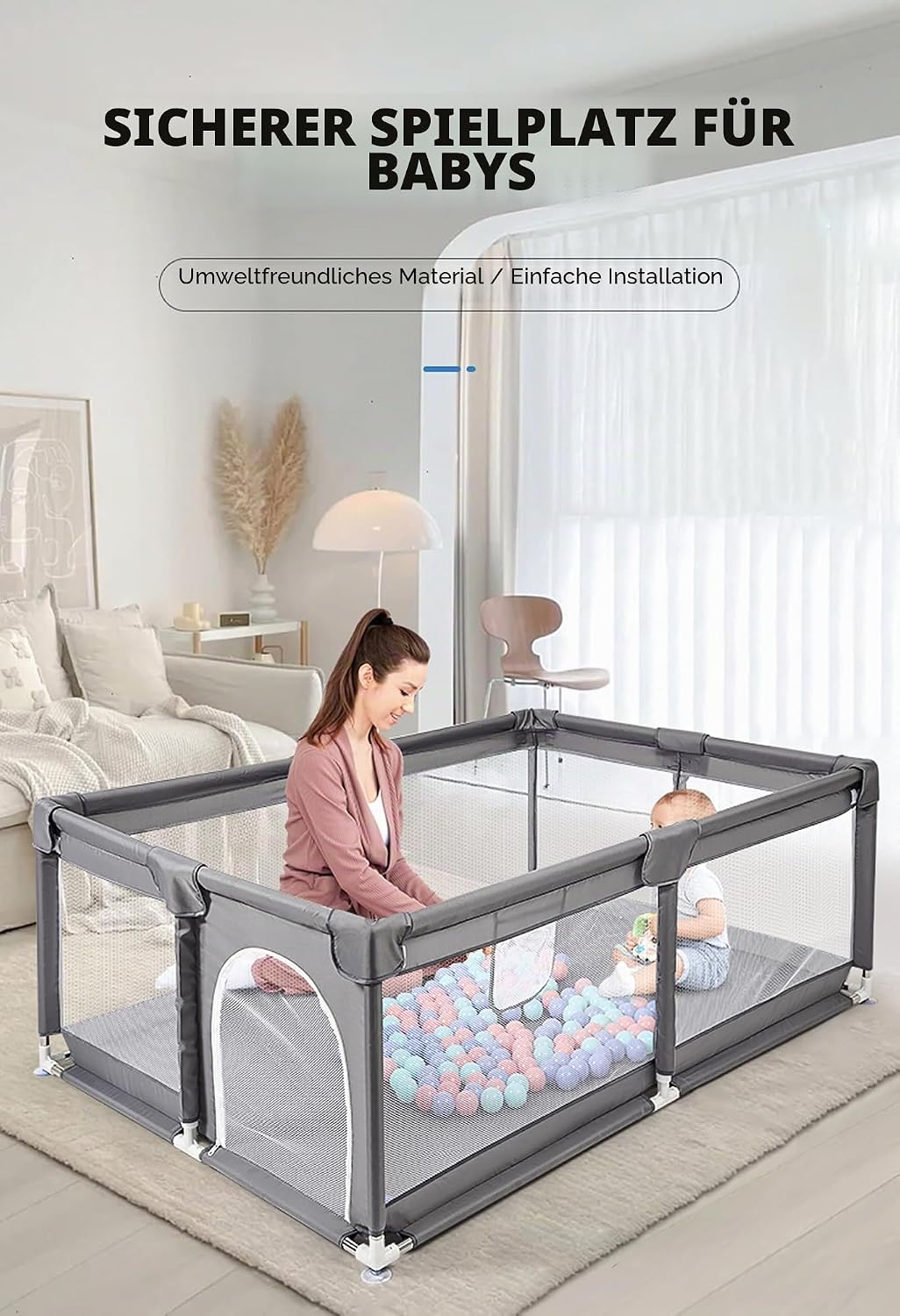Laufstall Baby, Laufstall Faltbar für Drinnen, Grosser Laufgitter Baby, Kinderaktivitätszentrum Spie