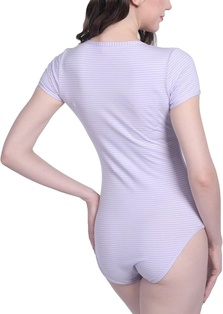 Landofgenie Bodys für Damen Einteiler Bodysuit Jumpsuit Baumwolle Kurzarm Nette Onesie Pyjamas Nacht