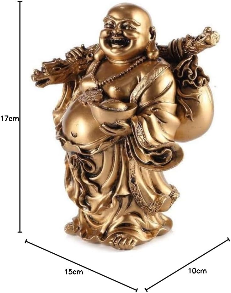 Lachender Buddha Feng Shui von Fortune 17x10x15cm Goldfarben, 17x10x15cm Goldfarben
