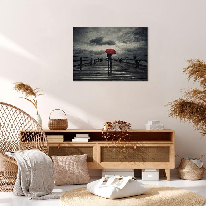 Bilder auf Leinwand Meer Brücke Sturm Leinwandbild mit Rahmen 70x50cm Wandbilder Dekoration Wohnzimm