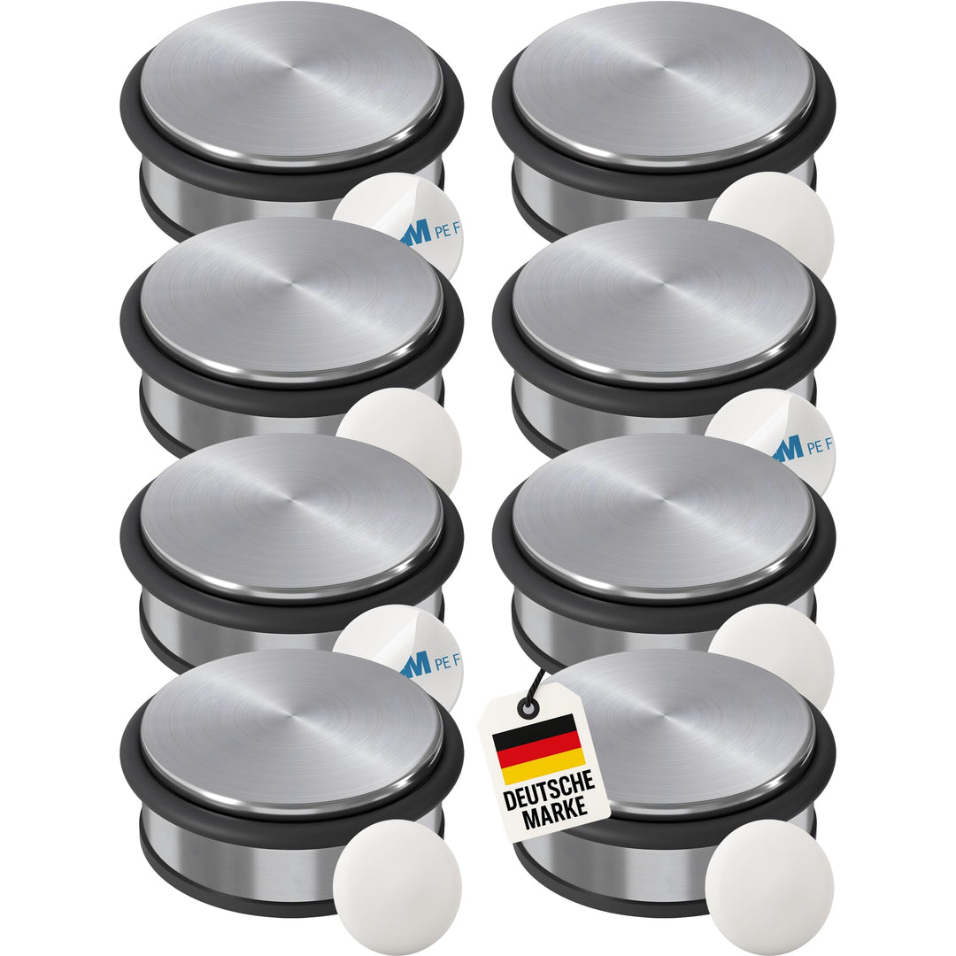 WELLGRO Edelstahl Türstopper 1,2 kg + Wand Türstopper, ohne Bohren, 10 x 4,5 cm (ØxH), rutschfester