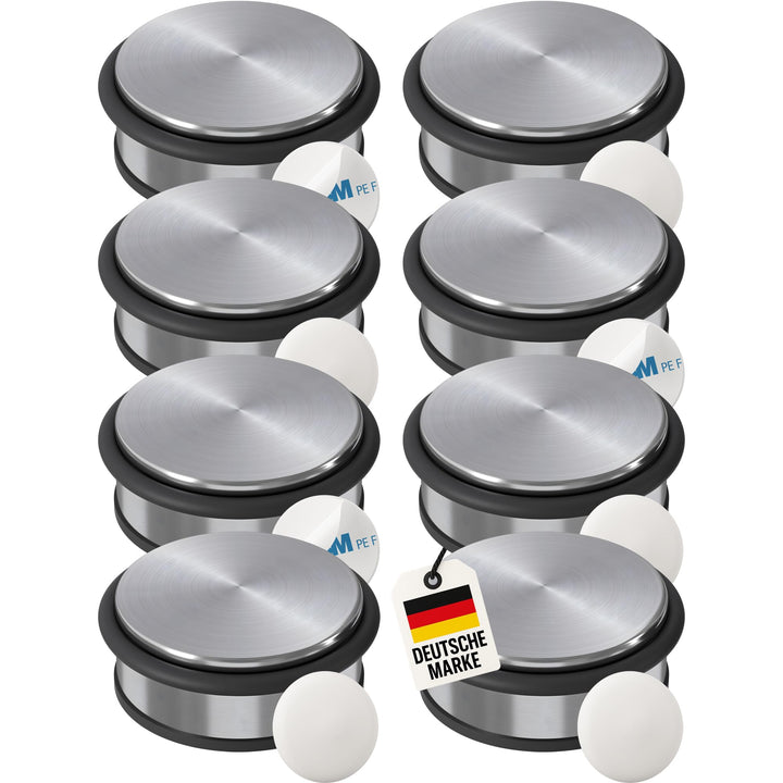 WELLGRO Edelstahl Türstopper 1,2 kg + Wand Türstopper, ohne Bohren, 10 x 4,5 cm (ØxH), rutschfester
