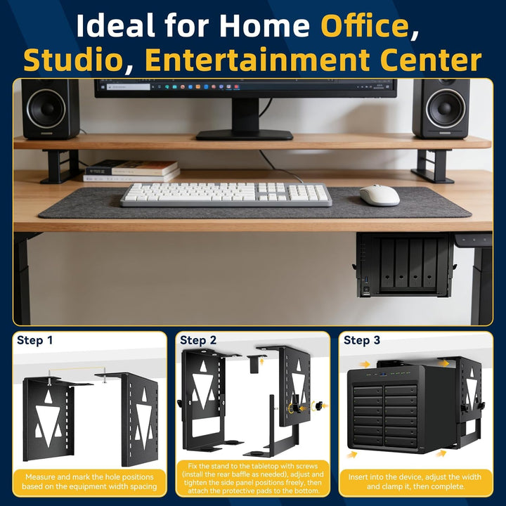 Untertisch-Halterung für Mini-PC, NAS – Höhen- & Breitenverstellbarer PC Halter unter Schreibtisch,