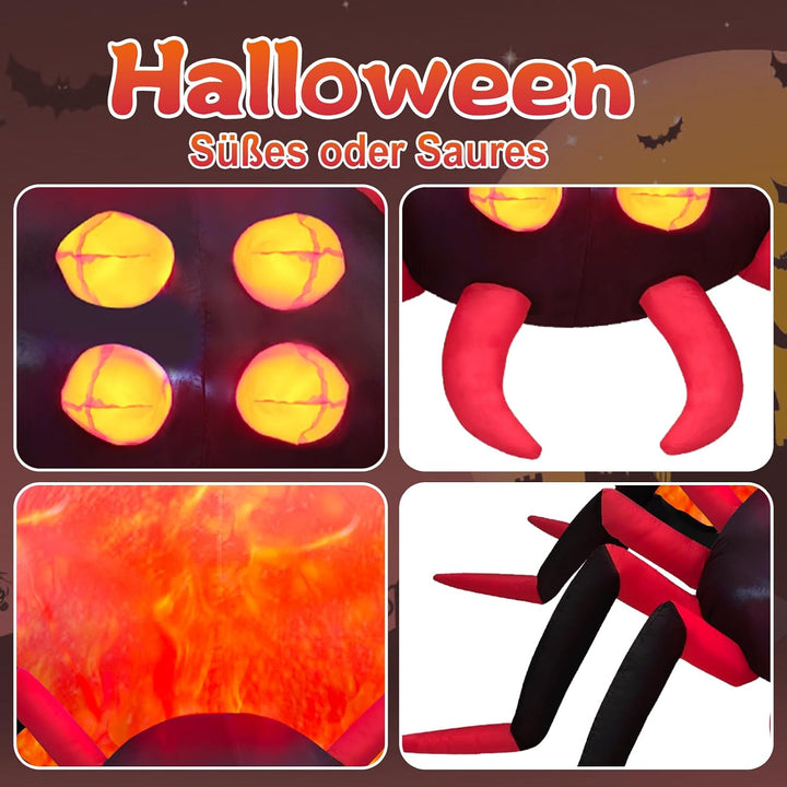 244 cm riesige aufblasbare Halloween-Spinne für den Aussenbereich mit rotierendem LED-Flammenlicht a