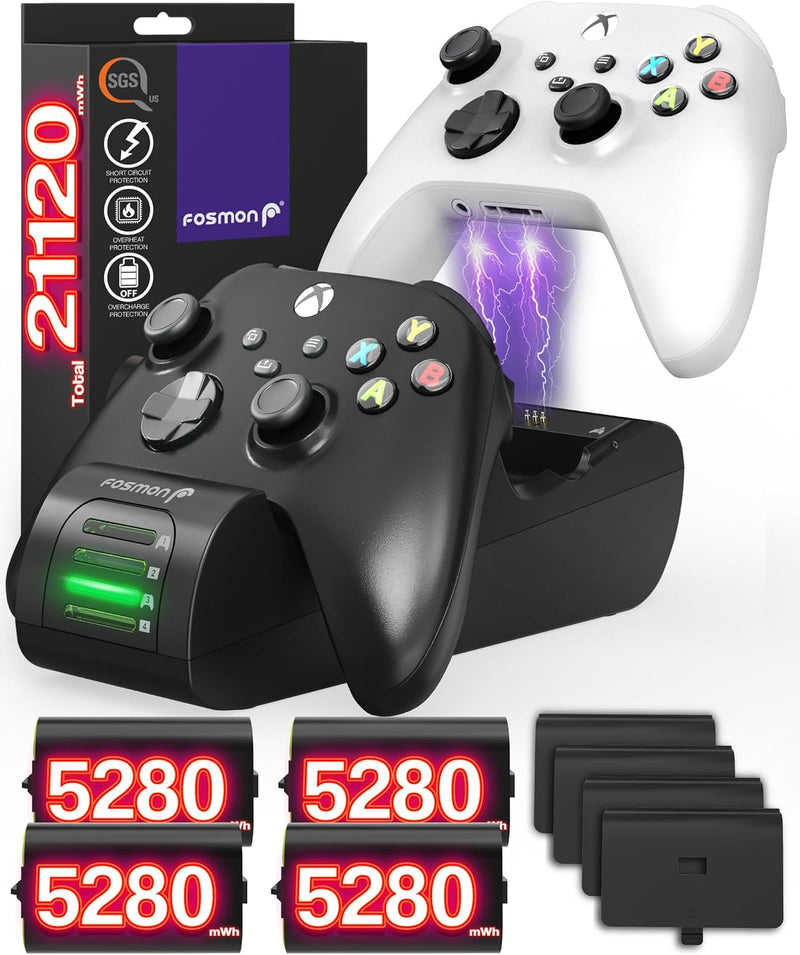 Fosmon Quad Pro 2 Max Ladegerät kompatibel mit Controller Xbox Series X/S (2020), Xbox One/One X/One