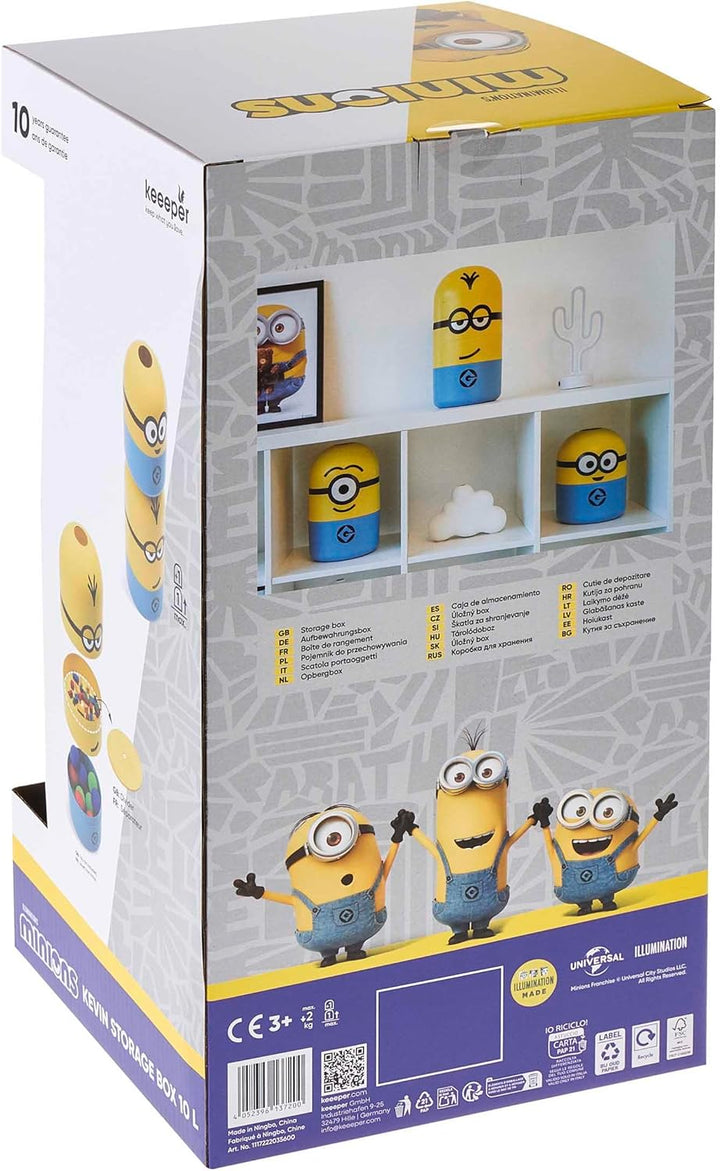 keeeper minions Aufbewahrungsbehälter Kevin, 20 x 20 x 38 cm, 10 l, Stapelbar und leicht zu öffnen,