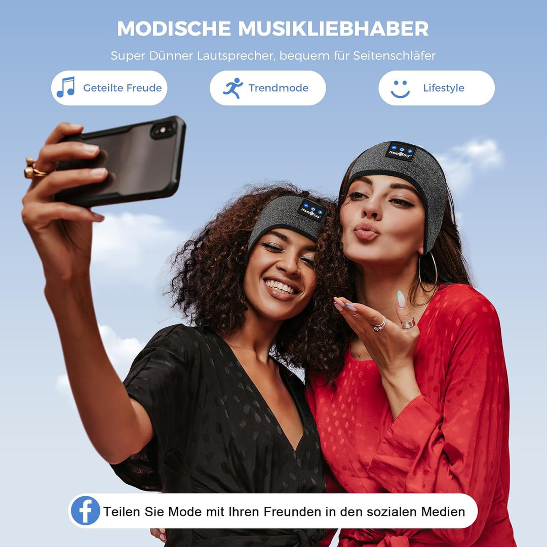 MUSICOZY Schlafkopfhörer Bluetooth, Schlaf Kopfhörer Stirnband Schlaf-Ohrhörer Headband Kabellos Spo