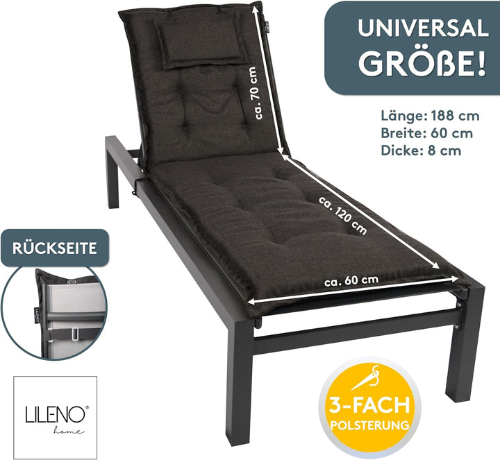 LILENO HOME Sonnenliege Auflage als [1er Set - Rollliege] in Anthrazit Y - Gartenliegen Auflage perf