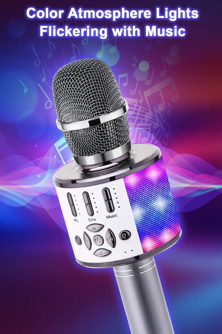 Karaoke Mikrofon mit Echo Effekt, BONAOK Mikro Kinder Karaoke, Home KTV Sing Microphone mit LED Lich