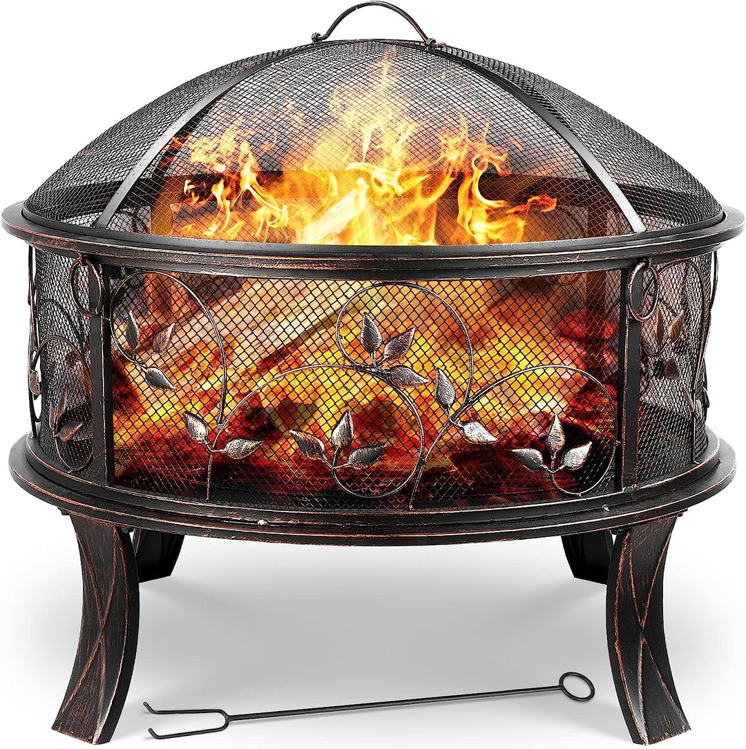 Feuerschalen, Feuerschale mit Funkenschutz, Feuerschale Garten Ø71x65cm, inkl. Poker & Kohlerost, Fe